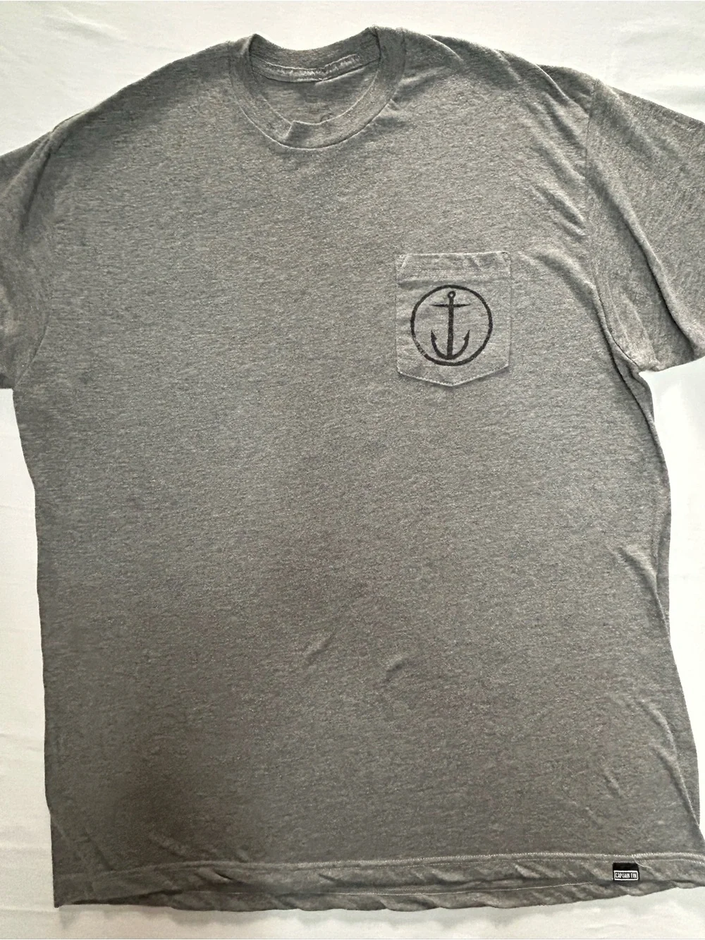 Captain Fin Mens Gray Pocket T Shirt Anchor Logo Surf Skate Tees - Picture 2 of 5